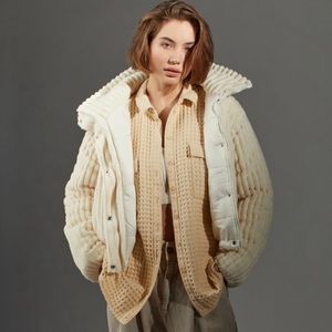 NWT UO Vintage Velour Puffer Funnel Neck Corduroy Coat/Jacket Ivory, FINAL PRICE